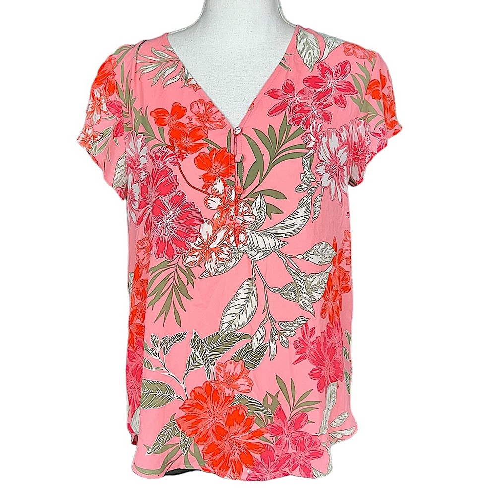 ANN TAYLOR LOFT: Floral Short Sleeve Blouse -Size XS